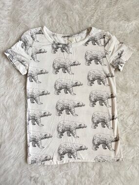 kate quinn Gender Neutral Bamboo White Tee with Grey Bear Print